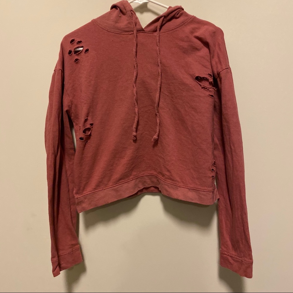 Cropped Distressed Hoodie
